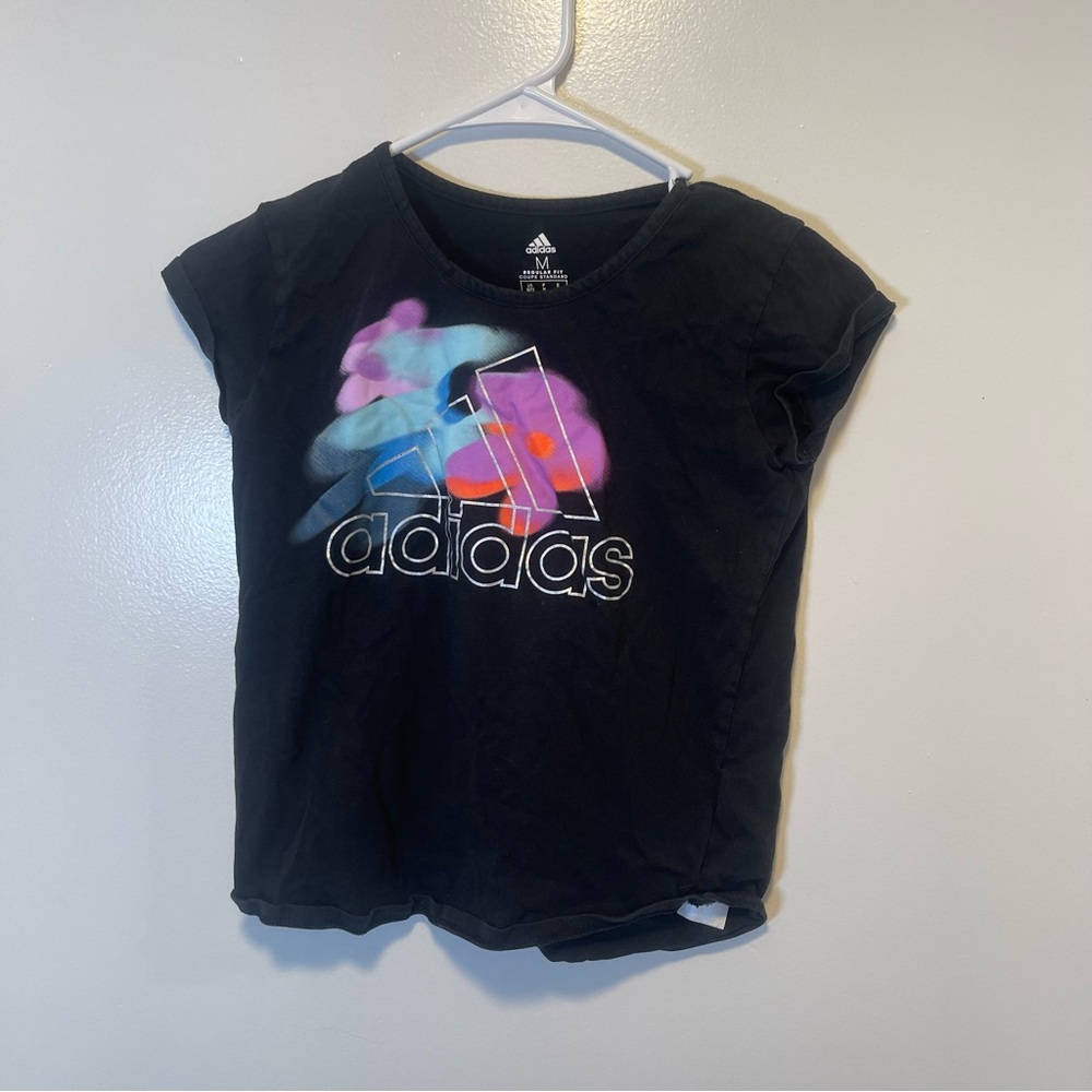 Adidas Black Tee with Vibrant Graphic kids size medium